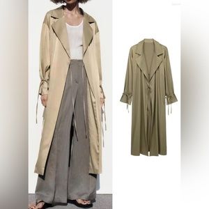Zara Satin Effect Duster - Olive